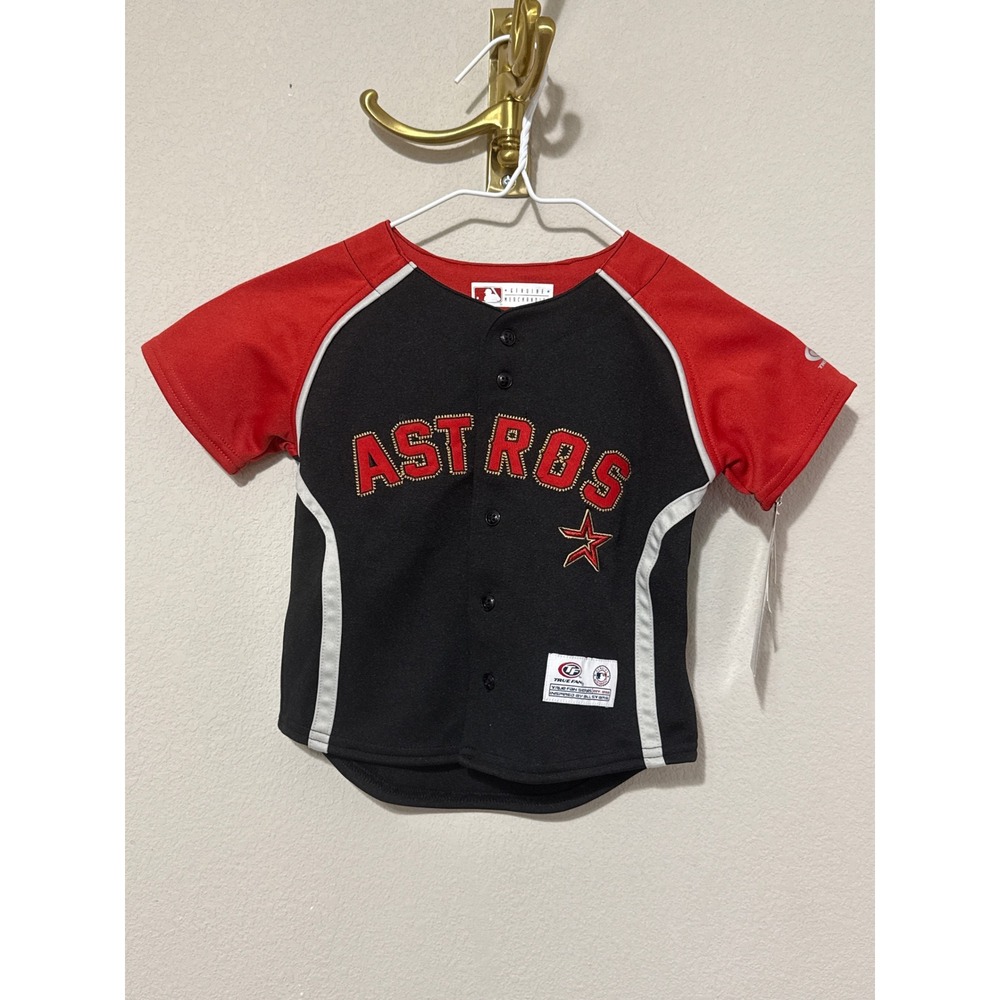True Fan Houston Astros Baseball Jersey Toddler 2T Black Red MLB Button Up